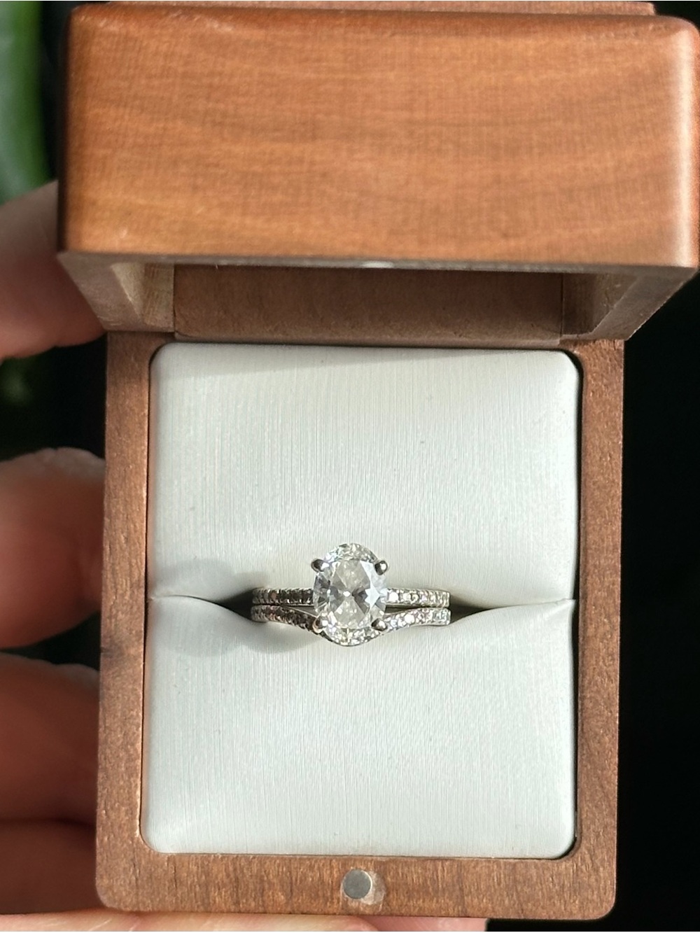 Oval Halo Engagement Ring in White with Pavé Band